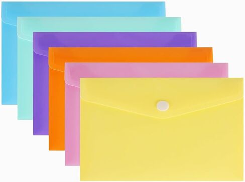 MultiBey A5 Plastic Envelopes with Snap Closure (12 Pack), 6 Colors Small Clear Poly Folders for Receipts, Stickers, Planners & Photos, Waterproof Document Organizers in Kuwait