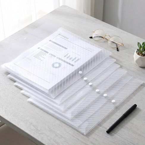 Snap Button File Envelopes 10 Pack, Clear A4 Letter Size Plastic Document Folder, Waterproof Filing Envelope with Textured Surface for Home Office Work Paper Organizer Storage in Kuwait