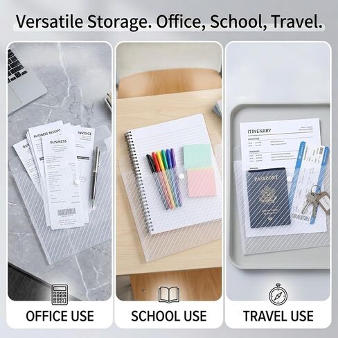 Snap Button File Envelopes 10 Pack, Clear A4 Letter Size Plastic Document Folder, Waterproof Filing Envelope with Textured Surface for Home Office Work Paper Organizer Storage in Kuwait