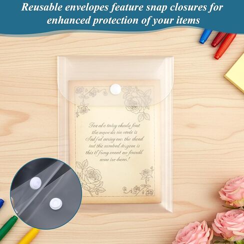 10 Pcs Clear Plastic Envelopes for Documents, 5×7 Inch Waterproof Plastic Envelopes with Snap Closure Clear Envelope Pouch Stamp and Die Storage Pockets Document File Folders for Home Office in Kuwait