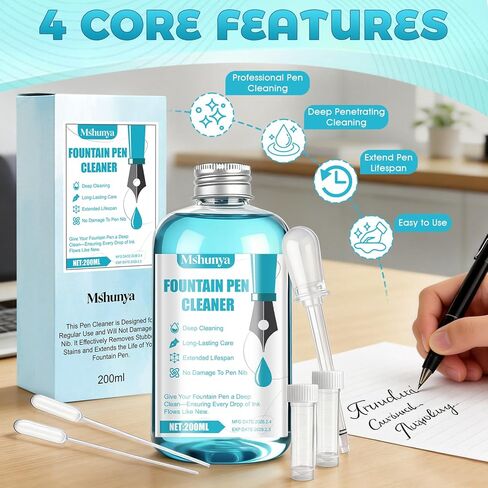 Fountain Pen Cleaner, Fountain Pen Cleaning Kit, With fountain pen cleaner Accessories, Highly Efficient Rinsing, Won't Damage The Nib, Extends The Lifespan of Your Fountain Pen, 6.67 Oz in Kuwait