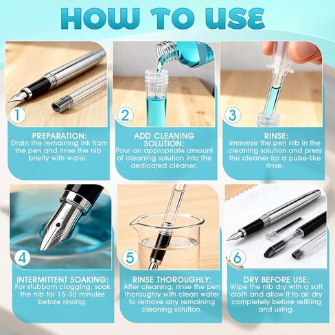 Fountain Pen Cleaner, Fountain Pen Cleaning Kit, With fountain pen cleaner Accessories, Highly Efficient Rinsing, Won't Damage The Nib, Extends The Lifespan of Your Fountain Pen, 6.67 Oz in Kuwait