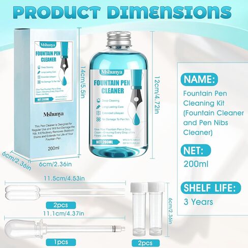 Fountain Pen Cleaner, Fountain Pen Cleaning Kit, With fountain pen cleaner Accessories, Highly Efficient Rinsing, Won't Damage The Nib, Extends The Lifespan of Your Fountain Pen, 6.67 Oz in Kuwait