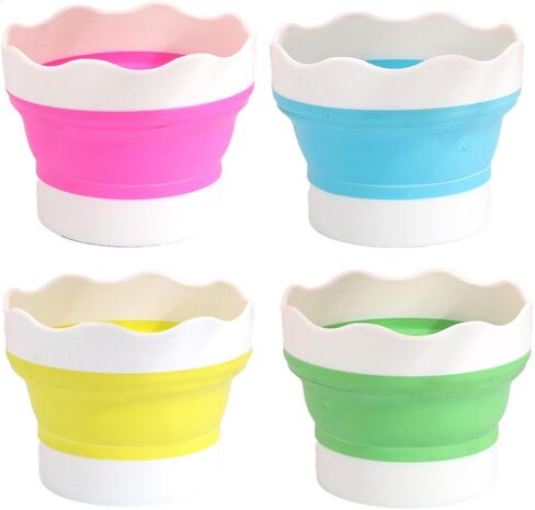4 PCS Collapsible Paint Brush Washer Multifunctional Collapsible Bucket Foldable Water Cup Portable Silicone Washing Bucket Brush Holder Mini Foldable Washing Buckets for Watercolor Oil Painting in Kuwait