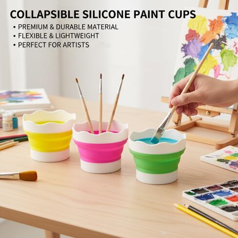 4 PCS Collapsible Paint Brush Washer Multifunctional Collapsible Bucket Foldable Water Cup Portable Silicone Washing Bucket Brush Holder Mini Foldable Washing Buckets for Watercolor Oil Painting in Kuwait