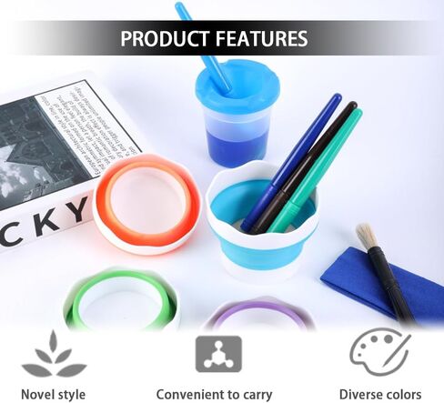 4 PCS Collapsible Paint Brush Washer Multifunctional Collapsible Bucket Foldable Water Cup Portable Silicone Washing Bucket Brush Holder Mini Foldable Washing Buckets for Watercolor Oil Painting in Kuwait