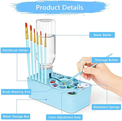 Paint Brush Cleaner Tool,Painting Running Water Circulation Art Supplies,with Brushes,Colors Paint,Watercolor Paper,Paint Station Creative Gift for Kids Girls Adult Artist Beginners,Blue in Kuwait
