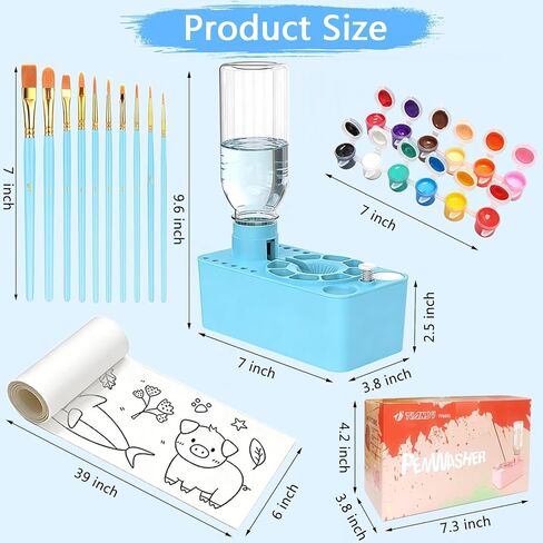 Paint Brush Cleaner Tool,Painting Running Water Circulation Art Supplies,with Brushes,Colors Paint,Watercolor Paper,Paint Station Creative Gift for Kids Girls Adult Artist Beginners,Blue in Kuwait