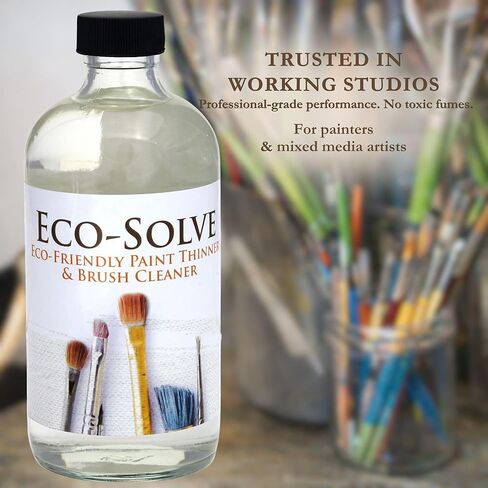 مخفف طلاء الزيت الطبيعي ومنظف الفرش من Eco-Solve - بديل مذيب غير سام وخالي من المركبات العضوية المتطايرة وعديم الرائحة للطلاء الزيتي - بديل زيت التربنتين الأرشيفي القائم على الصويا - زجاجة زجاجية سعة 8 أونصة in Kuwait