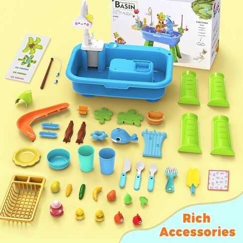 Water Table for Toddlers 1-3 with Electric Water Pump, Sand and Water Table for Kids Ages 4-8 Play Sink with Running Water & Electric Faucet, Role Play Sensory Toys in Kuwait