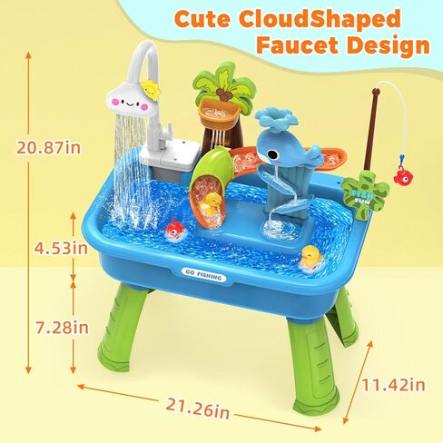 Water Table for Toddlers 1-3 with Electric Water Pump, Sand and Water Table for Kids Ages 4-8 Play Sink with Running Water & Electric Faucet, Role Play Sensory Toys in Kuwait