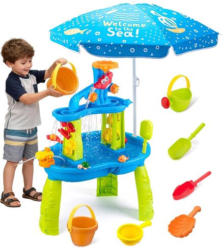 3-Tier Water Tables for Toddlers 3-5 Sand Beach Water Table Toys for 3 4 5 6 7 8 Years Old Kids Rain Showers Splash Pond, Activity Sensory Play Table Summer Toys for Boys Girls in Kuwait