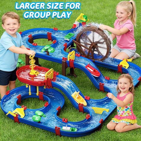 TERRAMUS 2-Tier Kids Watermill Water Table Toys، 124PCS Water Park Playset مع مضخة، عجلة مائية، ألعاب المياه الصيفية في الهواء الطلق الممرات المائية للفناء الخلفي، الحديقة، الشاطئ، حمام السباحة، هدايا للأولاد والبنات والأطفال الصغار 3-5 4-8 in Kuwait