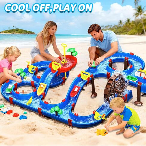 TERRAMUS 2-Tier Kids Watermill Water Table Toys، 124PCS Water Park Playset مع مضخة، عجلة مائية، ألعاب المياه الصيفية في الهواء الطلق الممرات المائية للفناء الخلفي، الحديقة، الشاطئ، حمام السباحة، هدايا للأولاد والبنات والأطفال الصغار 3-5 4-8 in Kuwait