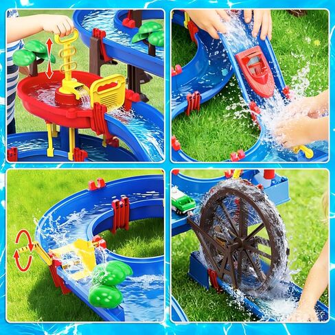 TERRAMUS 2-Tier Kids Watermill Water Table Toys، 124PCS Water Park Playset مع مضخة، عجلة مائية، ألعاب المياه الصيفية في الهواء الطلق الممرات المائية للفناء الخلفي، الحديقة، الشاطئ، حمام السباحة، هدايا للأولاد والبنات والأطفال الصغار 3-5 4-8 in Kuwait