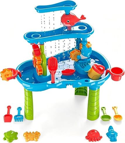 eaacaa Water Table for Toddlers Ages 3-8, 3-Tier Water and Sand Play Table with Accessories for Outdoor Play, Backyard and Beach Activities, Ideal Gift for Boys and Girls in Kuwait