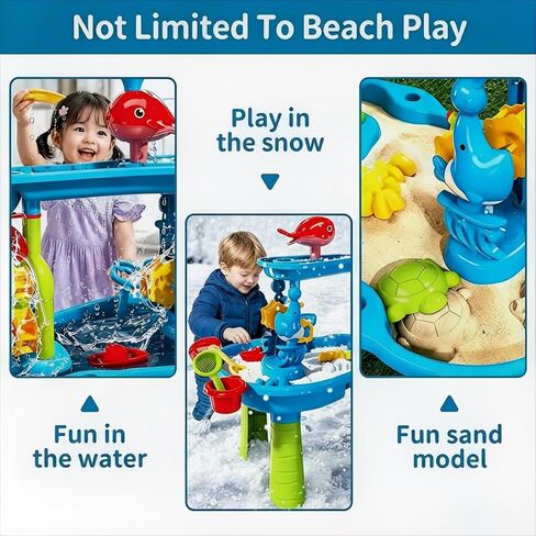 eaacaa Water Table for Toddlers Ages 3-8, 3-Tier Water and Sand Play Table with Accessories for Outdoor Play, Backyard and Beach Activities, Ideal Gift for Boys and Girls in Kuwait