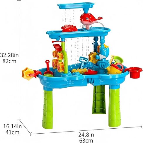 eaacaa Water Table for Toddlers Ages 3-8, 3-Tier Water and Sand Play Table with Accessories for Outdoor Play, Backyard and Beach Activities, Ideal Gift for Boys and Girls in Kuwait