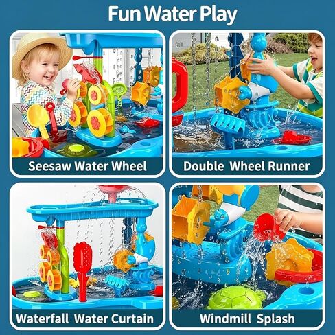 eaacaa Water Table for Toddlers Ages 3-8, 3-Tier Water and Sand Play Table with Accessories for Outdoor Play, Backyard and Beach Activities, Ideal Gift for Boys and Girls in Saudi Arabia