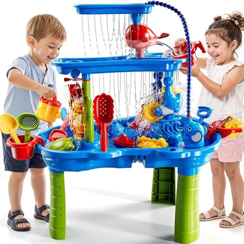 JUKUDAHU Water Table for Kids Ages 4-8 with Water Pump, Summer Outdoor Sand Water Table for Boys Girls, Kids Water and Sand Activity Sensory Toys for Toddlers Age 3-8 in Kuwait