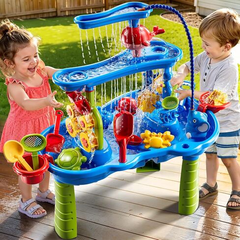 JUKUDAHU Water Table for Kids Ages 4-8 with Water Pump, Summer Outdoor Sand Water Table for Boys Girls, Kids Water and Sand Activity Sensory Toys for Toddlers Age 3-8 in Kuwait