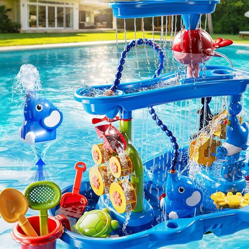 JUKUDAHU Water Table for Kids Ages 4-8 with Water Pump, Summer Outdoor Sand Water Table for Boys Girls, Kids Water and Sand Activity Sensory Toys for Toddlers Age 3-8 in Kuwait
