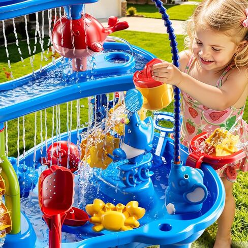 JUKUDAHU Water Table for Kids Ages 4-8 with Water Pump, Summer Outdoor Sand Water Table for Boys Girls, Kids Water and Sand Activity Sensory Toys for Toddlers Age 3-8 in Kuwait