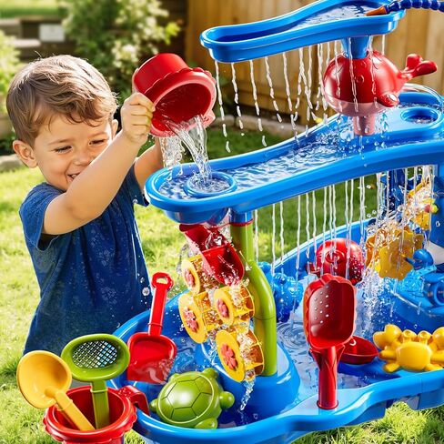 JUKUDAHU Water Table for Kids Ages 4-8 with Water Pump, Summer Outdoor Sand Water Table for Boys Girls, Kids Water and Sand Activity Sensory Toys for Toddlers Age 3-8 in Kuwait