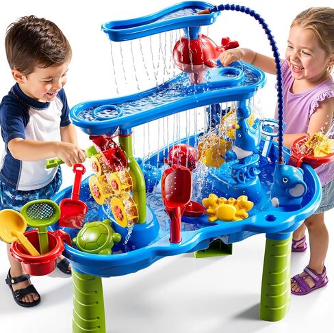 JUKUDAHU Water Table for Kids Ages 4-8 with Water Pump, Summer Outdoor Sand Water Table for Boys Girls, Kids Water and Sand Activity Sensory Toys for Toddlers Age 3-8 in Kuwait