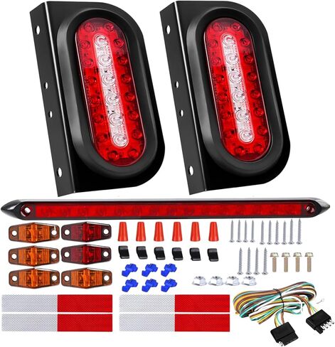 مجموعة مصابيح LED بيضاوية 6 بوصة مع عكس احتياطي، أحمر/أبيض 22 مصباح مقطورة LED مع أقواس 25FT 5Pin علامات شريط الضوء، مقاومة للماء لإيقاف الفرامل لشاحنة القارب RV in Kuwait