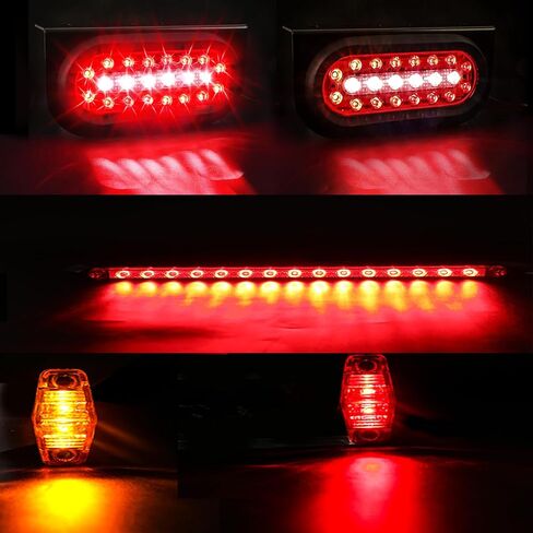 مجموعة مصابيح LED بيضاوية 6 بوصة مع عكس احتياطي، أحمر/أبيض 22 مصباح مقطورة LED مع أقواس 25FT 5Pin علامات شريط الضوء، مقاومة للماء لإيقاف الفرامل لشاحنة القارب RV in Kuwait