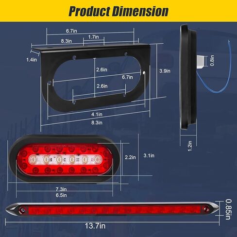 مجموعة مصابيح LED بيضاوية 6 بوصة مع عكس احتياطي، أحمر/أبيض 22 مصباح مقطورة LED مع أقواس 25FT 5Pin علامات شريط الضوء، مقاومة للماء لإيقاف الفرامل لشاحنة القارب RV in Kuwait
