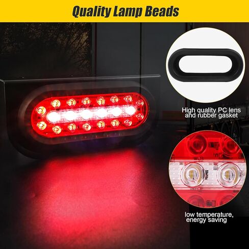 مجموعة مصابيح LED بيضاوية 6 بوصة مع عكس احتياطي، أحمر/أبيض 22 مصباح مقطورة LED مع أقواس 25FT 5Pin علامات شريط الضوء، مقاومة للماء لإيقاف الفرامل لشاحنة القارب RV in Kuwait