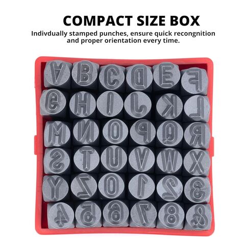 NEIKO 02633A Number and Letter Punch Set with Heat-Treated Steel Punches, Imprinting & Arts and Crafts, 3/16" (5 MM) Shaft, 36 Pc Stamp Set, Uppercase Letter & Number Punch Set (A-Z / 0-8 / "&") in Kuwait