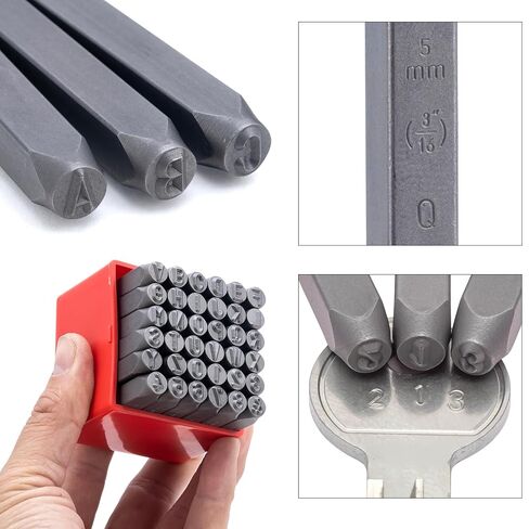 NEIKO 02633A Number and Letter Punch Set with Heat-Treated Steel Punches, Imprinting & Arts and Crafts, 3/16" (5 MM) Shaft, 36 Pc Stamp Set, Uppercase Letter & Number Punch Set (A-Z / 0-8 / "&") in Kuwait
