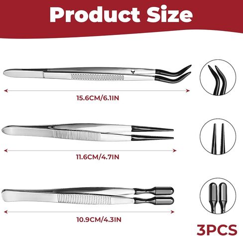 3 Piece Tweezers with Rubber Tips Set, Stainless Steel Rubber Tipped Tweezers Bent Flat and Pointed Precision Tweezer for Jewelry Crafts Electronics and Lab Use Black in Kuwait
