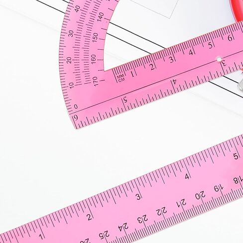 2 Pack Protractor and Ruler Set, Plastic 12 Inch Ruler and 6 Inch Protractor, Pink Clear Math Geometry Supplies for School Classroom Home Office Drawing in Kuwait