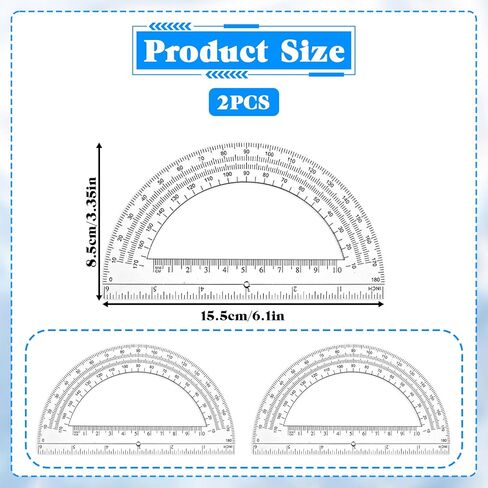 2 PCS Plastic Protractor, 180 Degrees Math Protractors Angle Measurement Clear Protractor Ruler for Geometry Classroom Student School Office Supplies, 6 Inch in Kuwait
