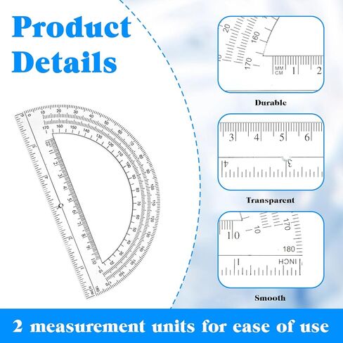 2 PCS Plastic Protractor, 180 Degrees Math Protractors Angle Measurement Clear Protractor Ruler for Geometry Classroom Student School Office Supplies, 6 Inch in Kuwait