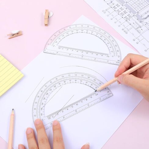 2 PCS Plastic Protractor, 180 Degrees Math Protractors Angle Measurement Clear Protractor Ruler for Geometry Classroom Student School Office Supplies, 6 Inch in Kuwait