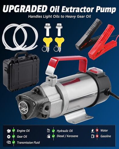 Oil Extractor Pump 12V 100W, Oil Pump for Thick Oil Change, Electric Fluid Transfer Pump for Engine Oil, Gear Oil, Transmission Fluid & Diesel Fuel, 60-Min Runtime for Car, Truck, Boat & Mower in Kuwait