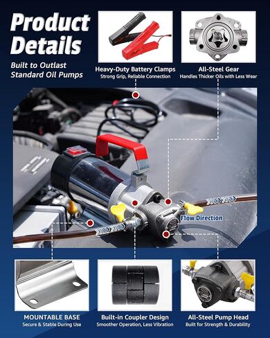 Oil Extractor Pump 12V 100W, Oil Pump for Thick Oil Change, Electric Fluid Transfer Pump for Engine Oil, Gear Oil, Transmission Fluid & Diesel Fuel, 60-Min Runtime for Car, Truck, Boat & Mower in Kuwait