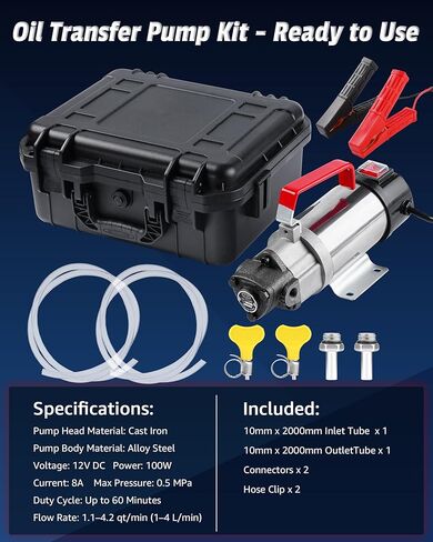 Oil Extractor Pump 12V 100W, Oil Pump for Thick Oil Change, Electric Fluid Transfer Pump for Engine Oil, Gear Oil, Transmission Fluid & Diesel Fuel, 60-Min Runtime for Car, Truck, Boat & Mower in Kuwait