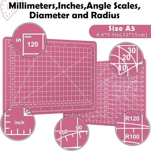 Sewing Cutting Mat 8in x 6in,Small Self Healing Cutting Board A5 Rotary Cutting Mat for Crafts Pink Double Sided Thickened PVC Craft Cutting Board for Quilting Hobby Fabric Precision in Kuwait