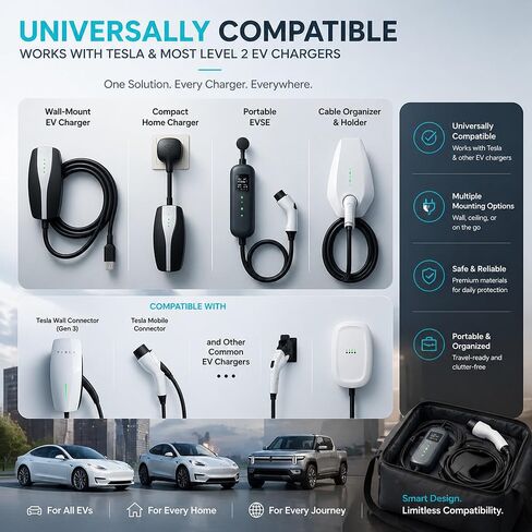 Overhead EV Charging Cable Organizer – Universal Retractable Cord Reel for Tesla & All Level 2 EVs, Ceiling and Wall Mount, Garage Cable Management System, Reinforced Steel Construction in Kuwait