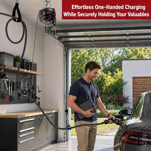 Overhead EV Charging Cable Organizer – Universal Retractable Cord Reel for Tesla & All Level 2 EVs, Ceiling and Wall Mount, Garage Cable Management System, Reinforced Steel Construction in Kuwait