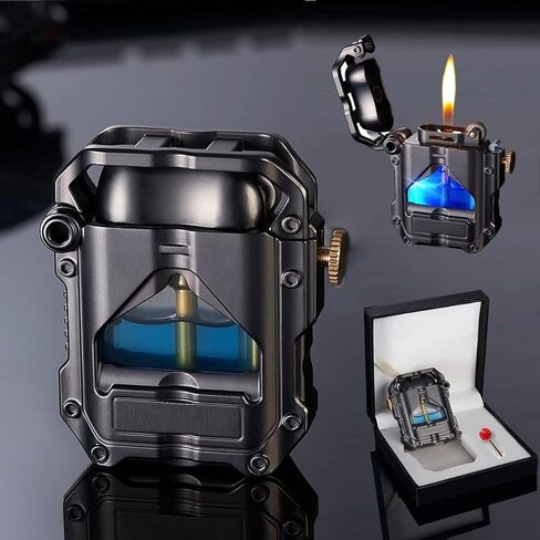 ولاعة خندق الكيروسين الرائعة Steampunk مع ضوء LED أزرق، ولاعة ميكانيكية شفافة مبتكرة هدايا فريدة للرجال (ذهبي) in Kuwait
