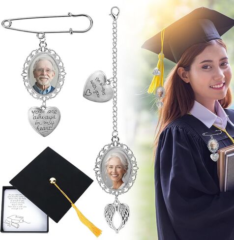 Graduation Memorial Tassel Photo Charm Gift Set – 2-in-1 Brooch & Tassel Charm for Graduation Cap, “Always With You" Keepsake with Card & Graduation Hat Gift Box, Class of 2026 (1Pcs Brooch Pendant and 1Pcs Pendant) in Kuwait