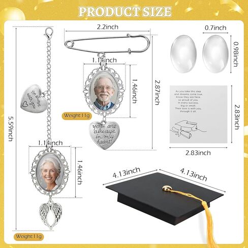 Graduation Memorial Tassel Photo Charm Gift Set – 2-in-1 Brooch & Tassel Charm for Graduation Cap, “Always With You" Keepsake with Card & Graduation Hat Gift Box, Class of 2026 (1Pcs Brooch Pendant and 1Pcs Pendant) in Kuwait