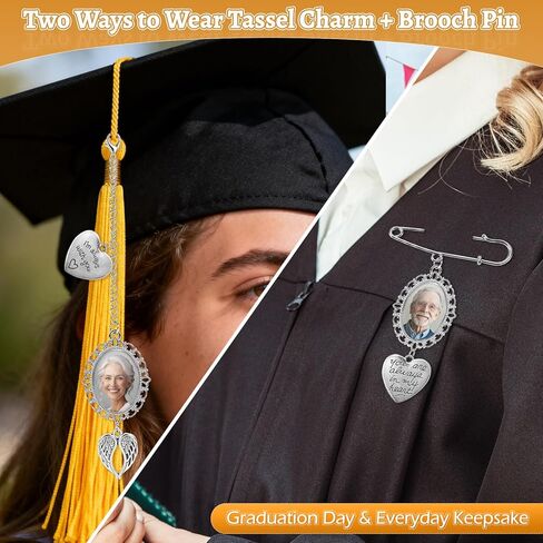 Graduation Memorial Tassel Photo Charm Gift Set – 2-in-1 Brooch & Tassel Charm for Graduation Cap, “Always With You" Keepsake with Card & Graduation Hat Gift Box, Class of 2026 (1Pcs Brooch Pendant and 1Pcs Pendant) in Kuwait